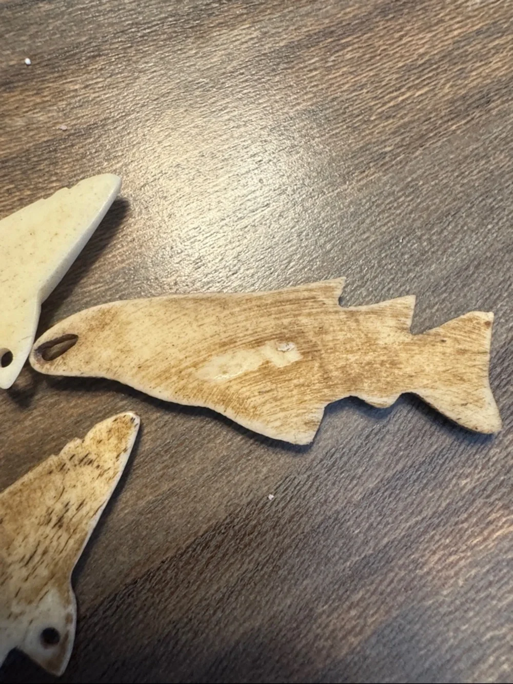 Decorative Carved Bone Fish Shark Pendant Set of 3